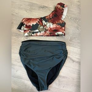 Albion Messina icon wave top and steel blue ruched high waisted bottoms